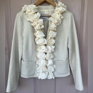 Cream Structured Blazer with Ruffled Trim Medium